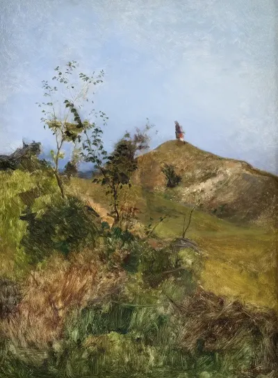 Auf Der Hugelkuppe Madchen In Landschaft