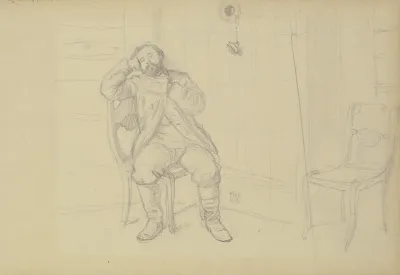 Auf Einem Stuhl Sitzender Schlafender Russe