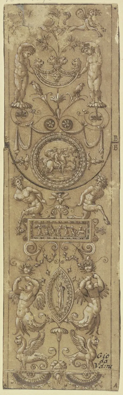 Aufsteigendes Reiches Ornament Mit Genien Satyrn Und Medaillons