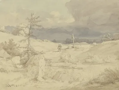 Aufziehendes Unwetter Uber Einer Landschaft Mit Wegkreuz