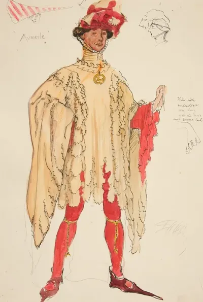 Aumerle Costume Sketch For Henry Irvings Planned Productino Of King Richard Ii
