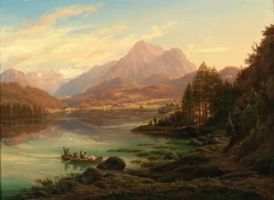 Aussicht Von Altausseersee Gegen Karlseisfeld Am Dachstein Den Hohen Seirrstein Und Ruinen Von Pfluigsberg Und Baron Zedlitz Haus Am Seeufer