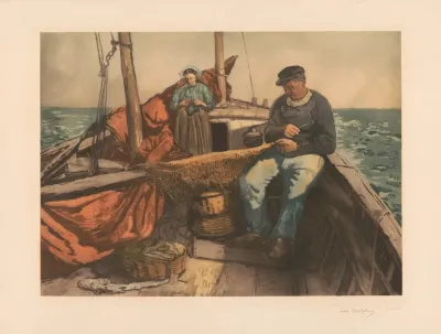Avant La Peche Bretagne Couple De Pecheur Sur Une Barque