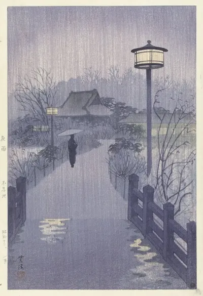 Avondregen Bij De Shinobazu Vijver