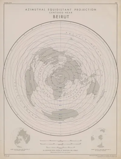 Azimuthal Equidistant Projection Centered Near Beirut