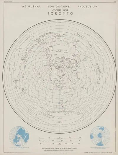 Azimuthal Equidistant Projection Centered Near Toronto