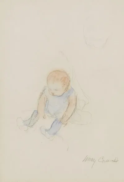 Baby In Blue Dress With Red Hair