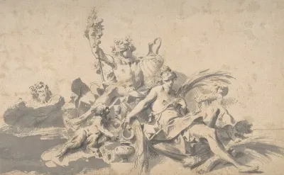 Bacchus And Ceres Attended By Putti And A Marine Deity