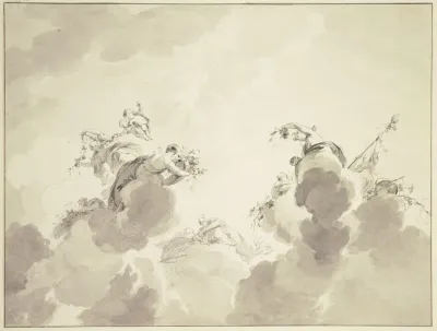 Bacchus Ceres Und Flora Mit Gefolge In Wolken Schwebend