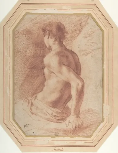 Back View Of A Seated Nude Youth Facing Left