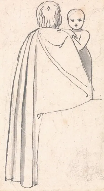 Back View Of A Woman With Child Looking Over Her Shoulder
