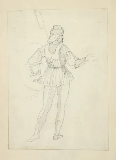 Back View Of Man In Hat Vest And Tights