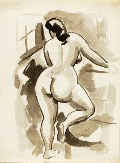 Back View Of Standing Female Nude