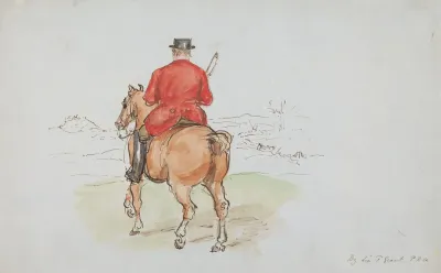 Back View Of Stout Rider On A Chestnut Horse