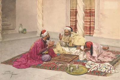 Backgammon Players In A Courtyard
