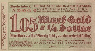 Badische Anilin Soda Fabrik 1 05 Mark Gold 14 Dollar Gutschein