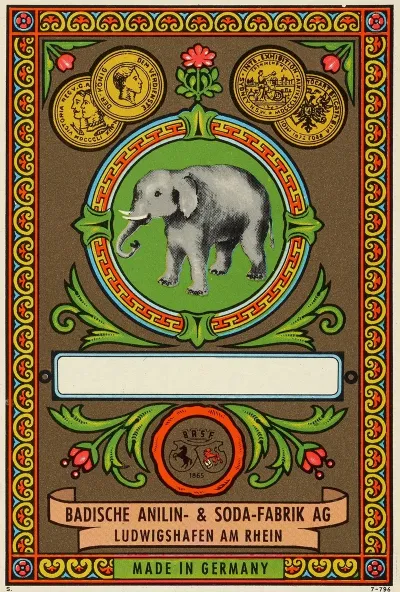 Badische Anilin Soda Fabrik Dye Label With Elephant