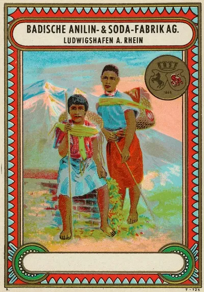 Badische Anilin Soda Fabrik Dye Label With Figures In A Mountainous Landscape