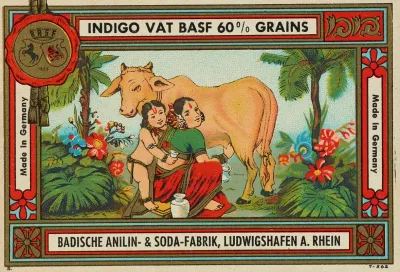 Badische Anilin Soda Fabrik Dye Label With Woman And Child Milking Cow