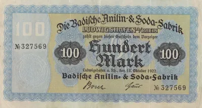Badische Anilin Soda Fabrik Hundert Mark Gutschein