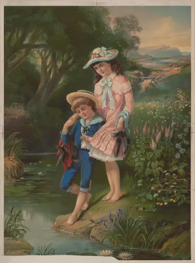 Barefoot Girl And Boy By The Water