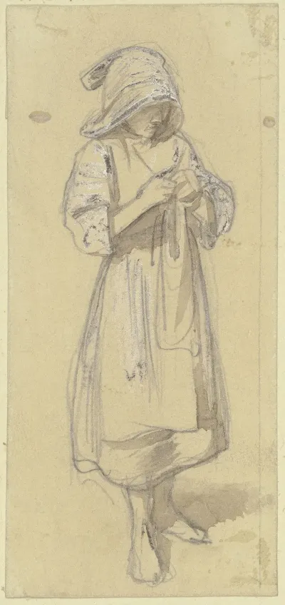 Barfusiges Madchen Strickend