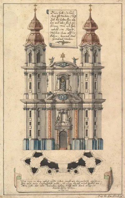 Baroque Church Facade With Obliquely Placed Towers