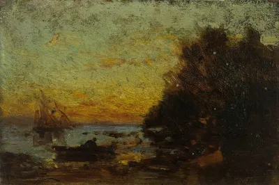 Barque Et Voiliers Coucher De Soleil Au Revers Marine