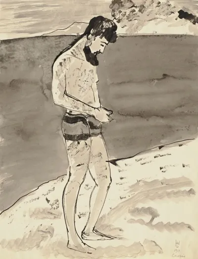 Bartiger Mann In Badehose An Der Cote Dazur