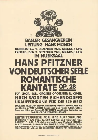 Basler Gesangverein Hans Pfitzner Von Deutscher Seele Romantische Kantate