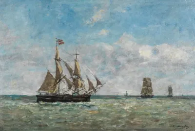 Bateaux De Peche Devant Trouville