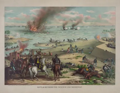 Battle Between The Monitor And Merrimac Fought March 9th 1862 At Hampton Roads Near Norfolk Va
