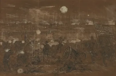 Battle Of Gettysburg Longstreets Attack Upon The Left Center Of The Union Lines Blue Ridge In Distance