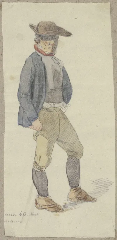 Bauer In Kurzen Hosen Und Mit Breitem Hut