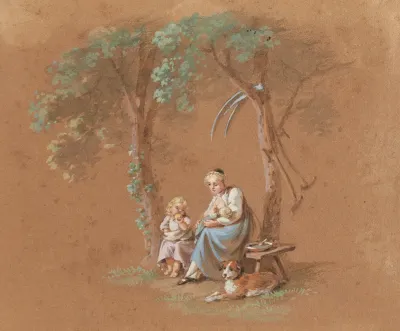 Bauerin Mit Kindern Und Hund