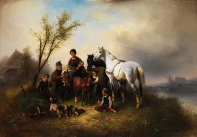 Bauerliche Familie Am Flussufer