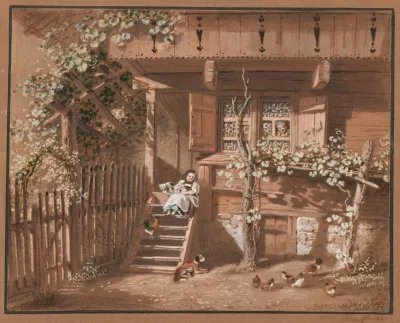 Bauernfamilie Mit Tieren