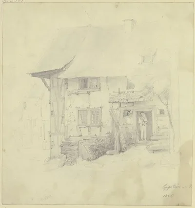 Bauernhaus In Eppstein Unter Der Haustur Steht Ein Mann Mit Einem Kind Auf Dem Arm