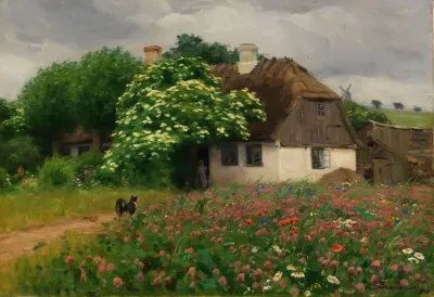 Bauernhaus Mit Blumenwiese