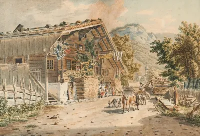 Bauernhaus Und Strasse In Meiringen