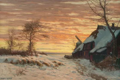 Bauernhof Und Muhle Im Winterlichen Ahrenshoop