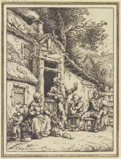 Bauernpaar Mit Funf Angehorigen Vor Einem Haus