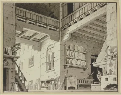 Bauernstube Mit Kuche Und Einer Holzdecke