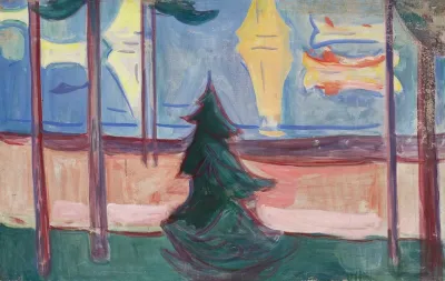 Beach Landscape With Trees And Boats