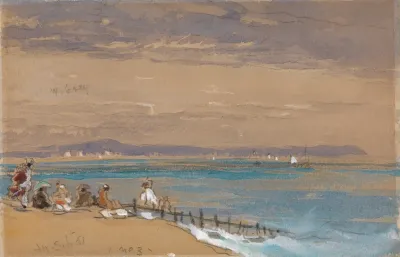 Beach Scene With Figures By A Breakwater