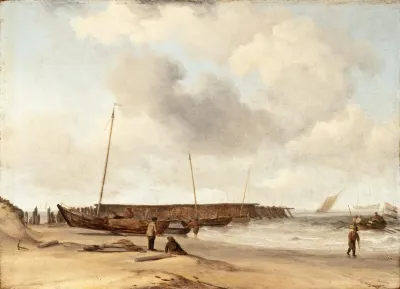 Beach With A Weyschuit Pulled Up On Shore