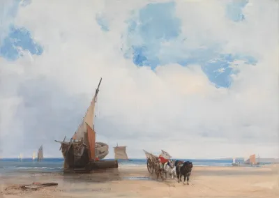 Beached Vessels And A Wagon Near Trouville France