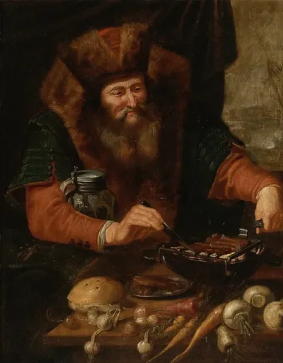 Bearded Man Cooking Sausages