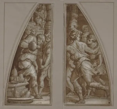 Bearded Man Filling A Glass And Youth Running
