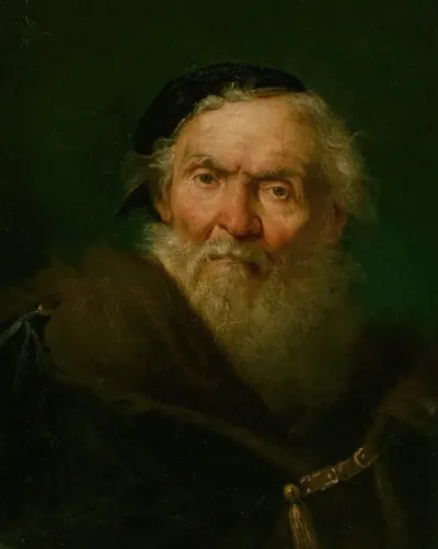 Bearded Old Man Wearing A Fur Trimmed Cloak With Gold Clasp